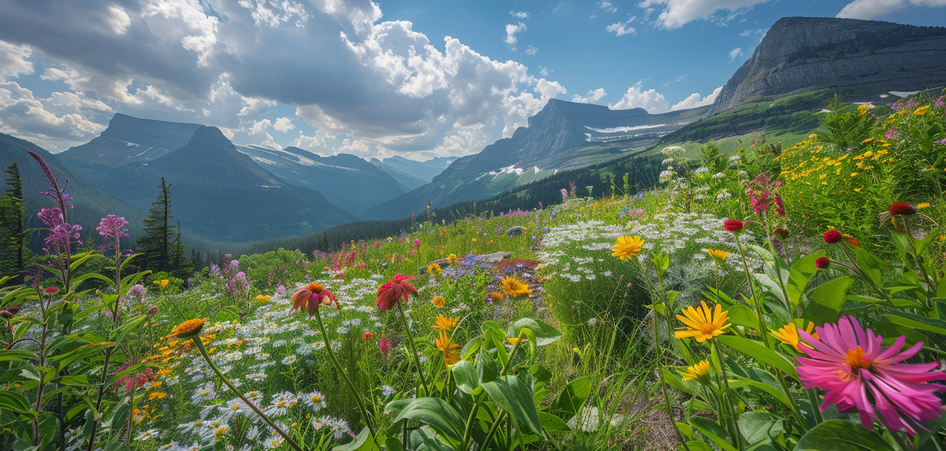 Glacier National Park - Going to the Sun Road with wildflowers