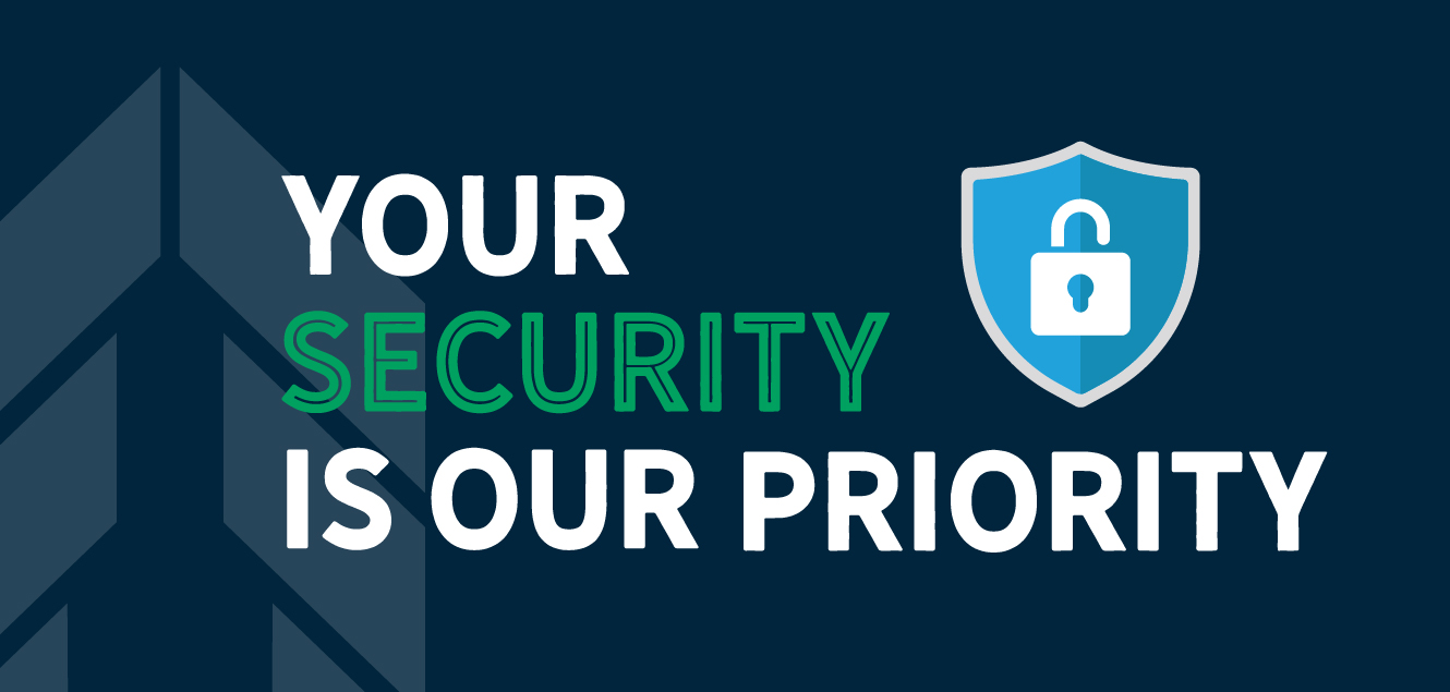 Your security is our priority, shield with lock, bank logo